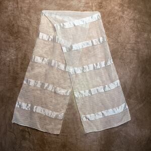 Vintage 60s Sheer Mesh Satin Scarf Neck Tie White Rectangle Coquette Bridal